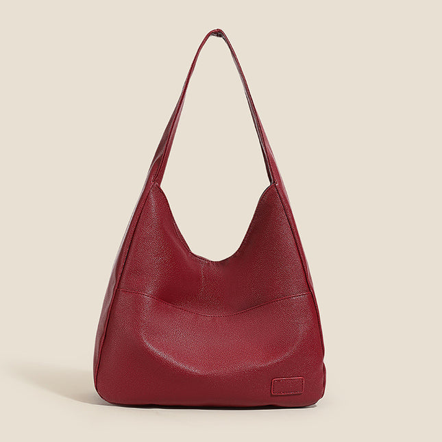 Red Retro PU Leather Tote Bag for Women - Casual Single Shoulder Crossbody Bag.