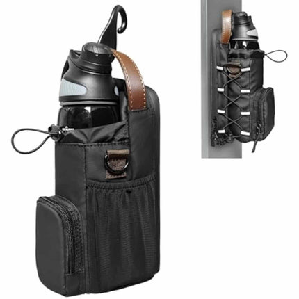 Waterproof Fitness Water Bottle Holder Bag with Adjustable Strap - Black Gym Crossbody.