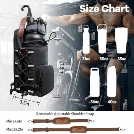 Waterproof Fitness Water Bottle Holder Bag with Adjustable Strap - Black Gym Crossbody.