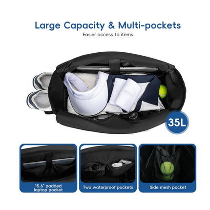 Navy Blue Large Quilted Tennis Tote Bag with Shoe Compartment - Waterproof Lightweight for Men and Women.