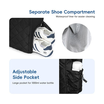 Navy Blue Large Quilted Tennis Tote Bag with Shoe Compartment - Waterproof Lightweight for Men and Women.