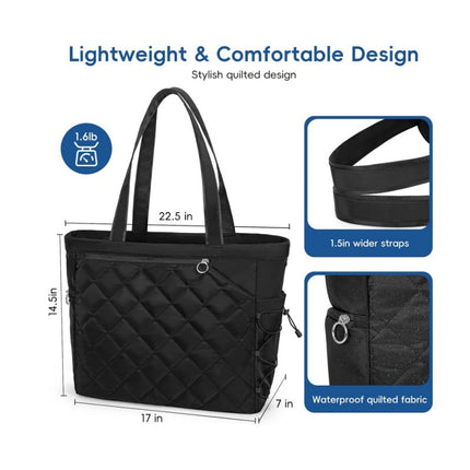 Navy Blue Large Quilted Tennis Tote Bag with Shoe Compartment - Waterproof Lightweight for Men and Women.