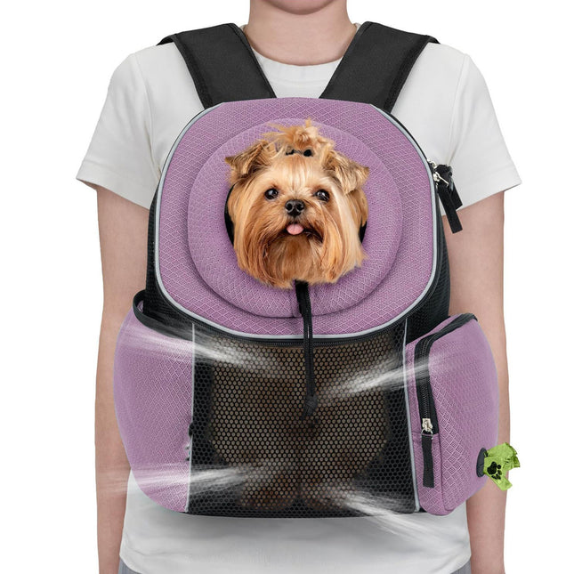 Ventilated Adjustable Pet Backpack - Carrier for Small to Medium Dogs and Large Cats, Purple.