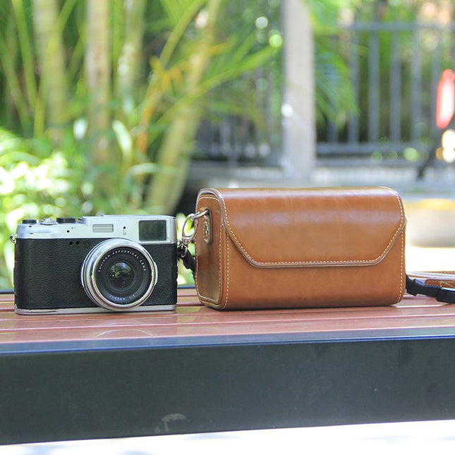 Light Brown PU Leather Camera Bag for Fujifilm X Canon G Olympus PEN - Compact Vintage Design.