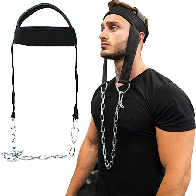 Adjustable Neck Harness with Chain for Strength Training and Rehabilitation.
