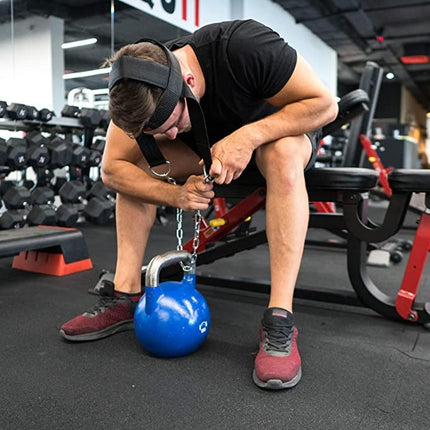 Adjustable Neck Harness with Chain for Strength Training and Rehabilitation.