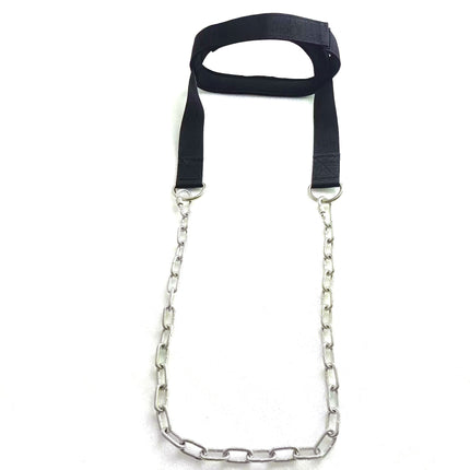 Adjustable Neck Harness with Chain for Strength Training and Rehabilitation.