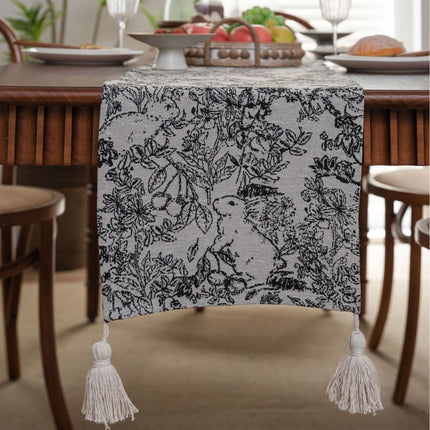 Jacquard Black Rabbit American Country Thanksgiving Table Runner - Jacquard Design 33cm x 160cm.