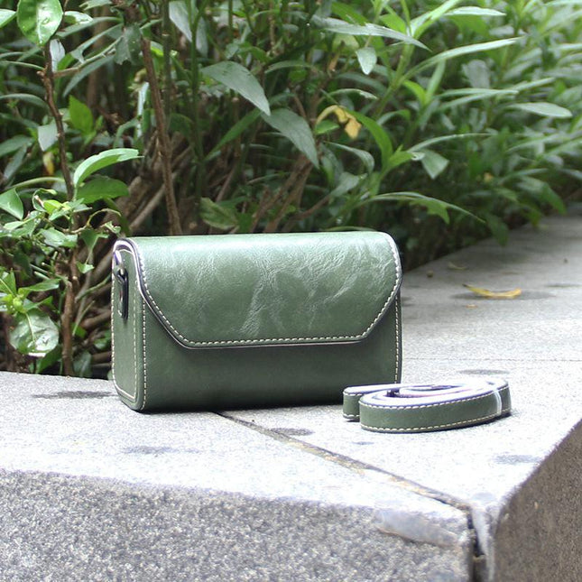 Green PU Leather Camera Bag for Fujifilm X Canon G Olympus PEN - Compact Vintage Design.