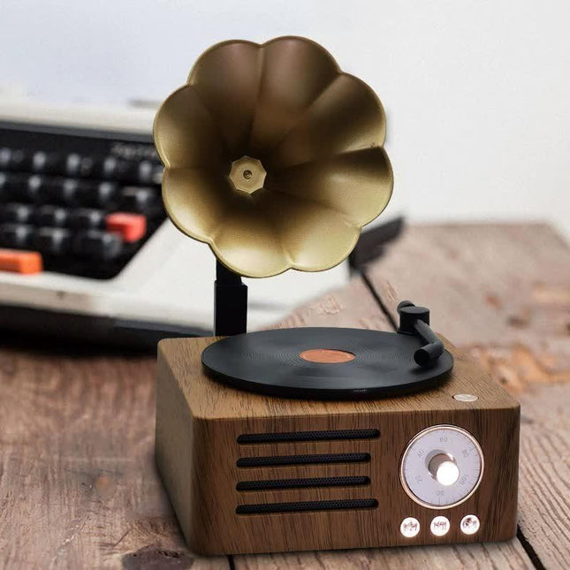 Vintage Gramophone Bluetooth Speaker - Retro Wireless Music Player with Classic Design.