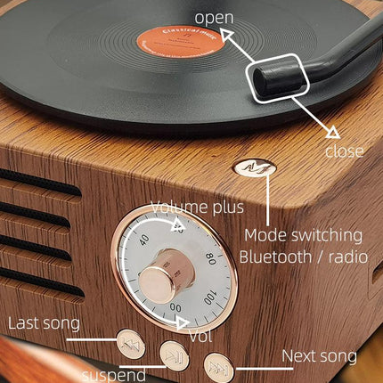 Vintage Gramophone Bluetooth Speaker - Retro Wireless Music Player with Classic Design.