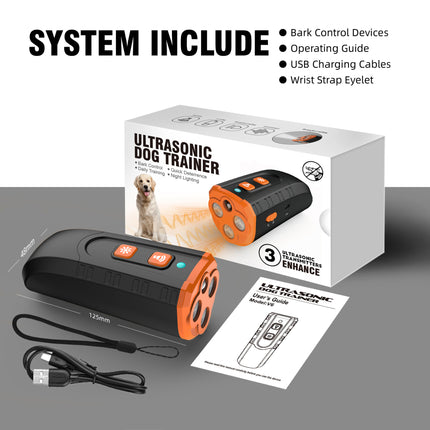 Portable 3-Core Ultrasonic Dog Repeller - High-Power Bark Control with Flash.