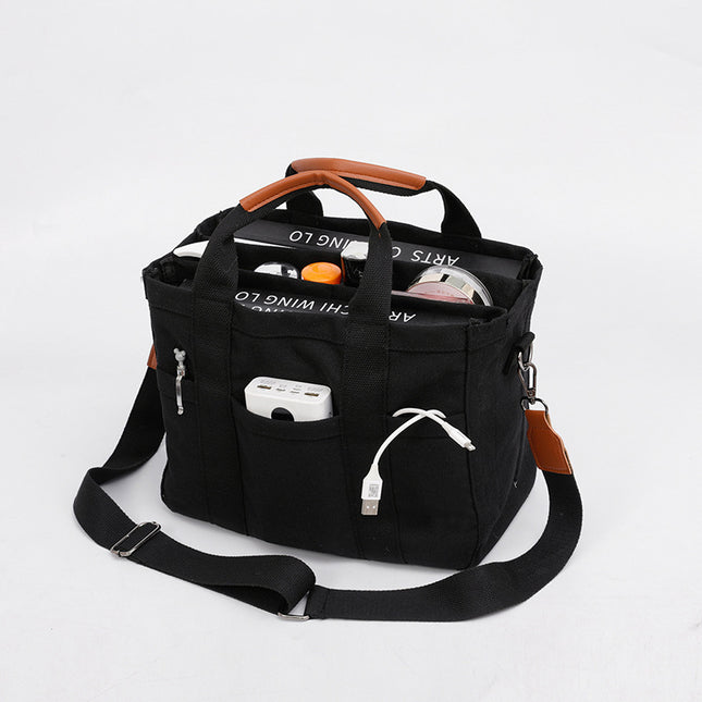 Black Stylish Multi-Functional Mommy Diaper Bag - Durable Canvas Tote.