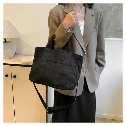 Black Stylish Multi-Functional Mommy Diaper Bag - Durable Canvas Tote.