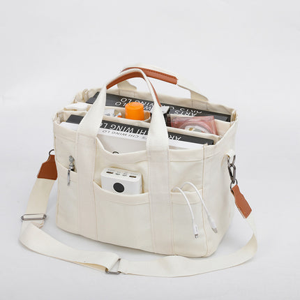 White Stylish Multi-Functional Mommy Diaper Bag - Durable Canvas Tote.