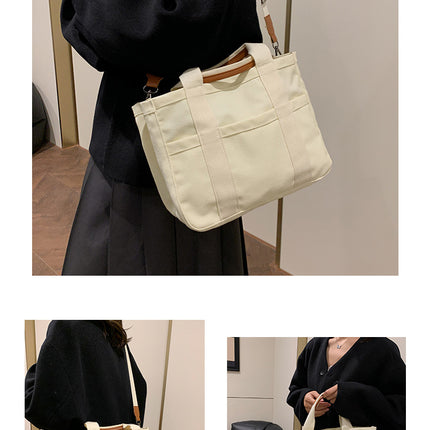 White Stylish Multi-Functional Mommy Diaper Bag - Durable Canvas Tote.