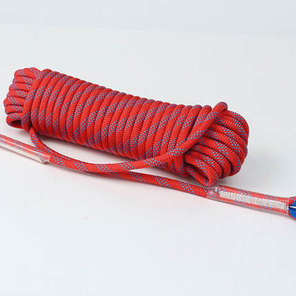 Red 10mm Double Hook Climbing Rope Set - 15m Durable Outdoor Safety Rescue Cord.