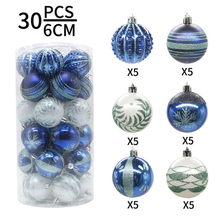Blue 30-Piece 6cm Electroplated Christmas Baubles - Hand-Painted Tree Ornaments.
