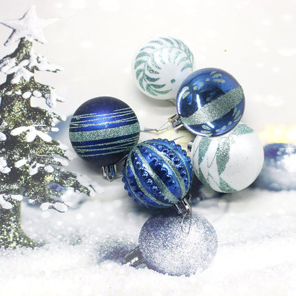 Blue 30-Piece 6cm Electroplated Christmas Baubles - Hand-Painted Tree Ornaments.