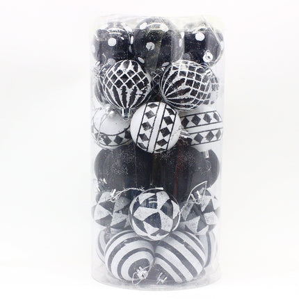 Black-white 30-Piece 6cm Electroplated Christmas Baubles - Hand-Painted Tree Ornaments.