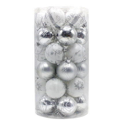 Silver 30-Piece 6cm Electroplated Christmas Baubles - Hand-Painted Tree Ornaments.