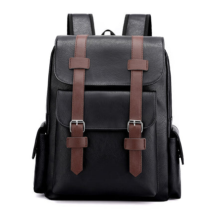Black Large-Capacity PU Leather Backpack - Stylish Business & Travel Companion.
