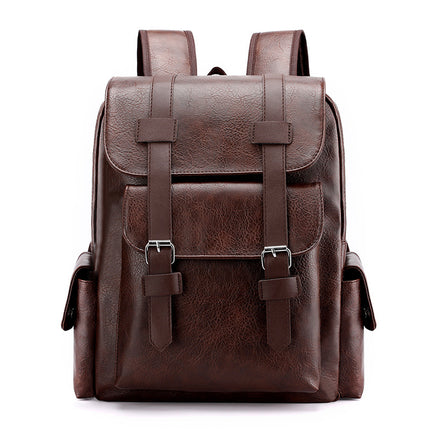 Dark Brown Large-Capacity PU Leather Backpack - Stylish Business & Travel Companion.