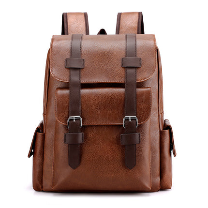 Light Brown Large-Capacity PU Leather Backpack - Stylish Business & Travel Companion.