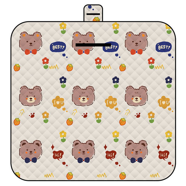 Cute Bow Tie Bear Thick Waterproof Foldable Picnic Mat - 150x200cm for Camping & Beach.