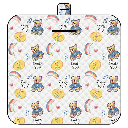 Rainbow Bear Thick Waterproof Foldable Picnic Mat - 150x200cm for Camping & Beach.