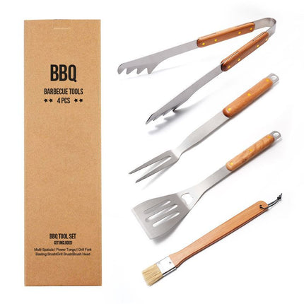 Premium 4-Piece BBQ Tool Set with Rubberwood Handles - Kraft Box.