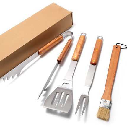 Premium 4-Piece BBQ Tool Set with Rubberwood Handles - Kraft Box.