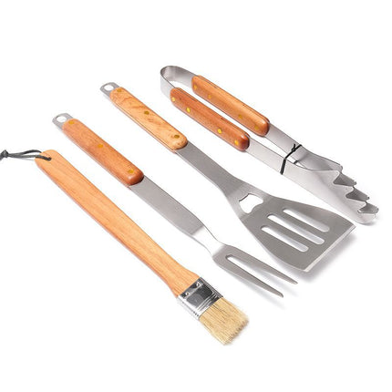 Premium 4-Piece BBQ Tool Set with Rubberwood Handles - Kraft Box.