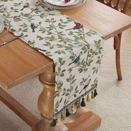 Magpie American Retro Jacquard Embroidered Table Runner - Light Luxury Table Mat 30cm x 180cm with Tassels.