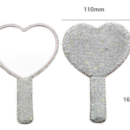 2PCS Pink Glamorous Diamond-Encrusted Heart Handheld Mirror - Luxe High-Definition Makeup Essential.