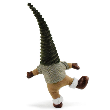 Green Hat One-Legged Standing Christmas Gnome - Santa & Rudolph Plush Faceless Dwarf Figurine.