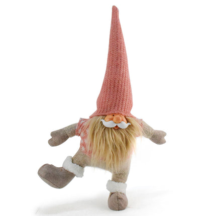 Pink Hat One-Legged Standing Christmas Gnome - Santa & Rudolph Plush Faceless Dwarf Figurine.
