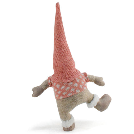 Pink Hat One-Legged Standing Christmas Gnome - Santa & Rudolph Plush Faceless Dwarf Figurine.