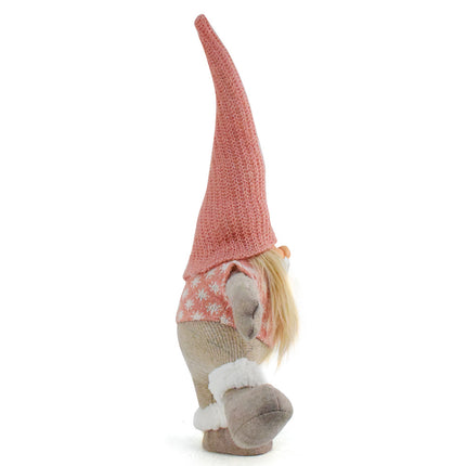 Pink Hat One-Legged Standing Christmas Gnome - Santa & Rudolph Plush Faceless Dwarf Figurine.