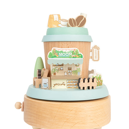 MAOMAO-Music Box (Coffee Moment) Handmade Wooden Ferris Wheel Music Box - Christmas Carousel Hand-Cranked Desktop Decoration.