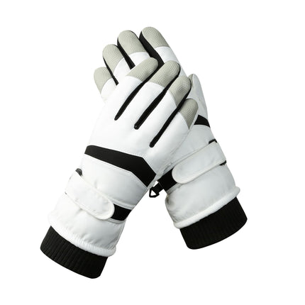 Women's White-black Color Combination Top-Rated Waterproof Touchscreen Ski Gloves - Fleece-Lined for Men & Women.