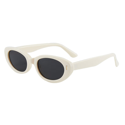 2PCS Light Yellow Grey Retro Oval Cat-Eye Sunglasses - Chic Influencer-Style Shades.
