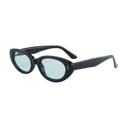2PCS Black Green Texture Retro Oval Cat-Eye Sunglasses - Chic Influencer-Style Shades.