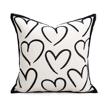 45*45cm Heart Triangle Elegant Two-Piece INS-Style Jacquard Pillow Covers - Black & White Sofa Decor.