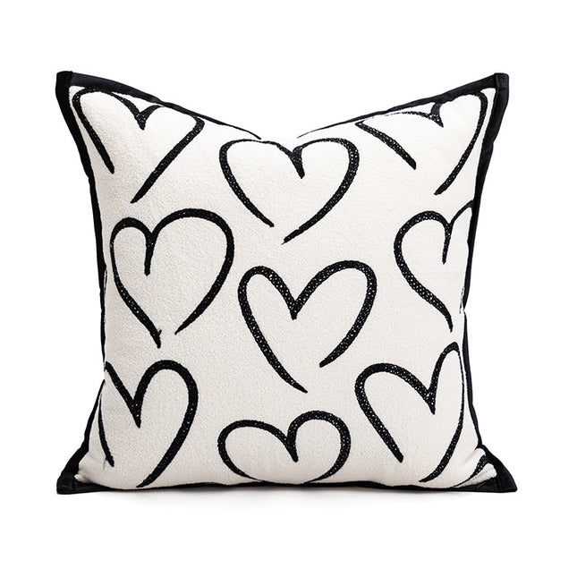 45*45cm Heart Triangle Elegant Two-Piece INS-Style Jacquard Pillow Covers - Black & White Sofa Decor.
