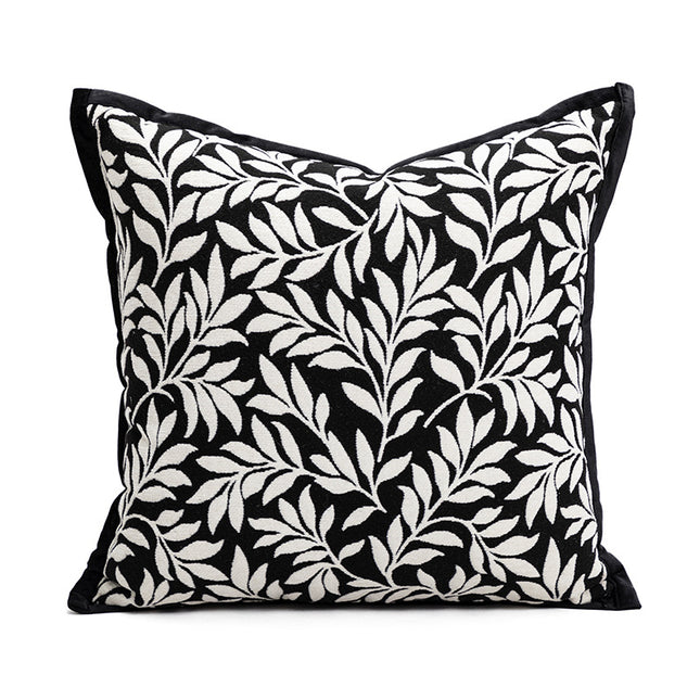 45*45cm Leaves Triangle Elegant Two-Piece INS-Style Jacquard Pillow Covers - Black & White Sofa Decor.