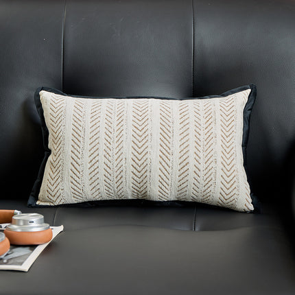 Black-beige 2PCS Luxe Thick Chenille Herringbone Pillow Cover - Solid Color Square Lumbar Pillow.