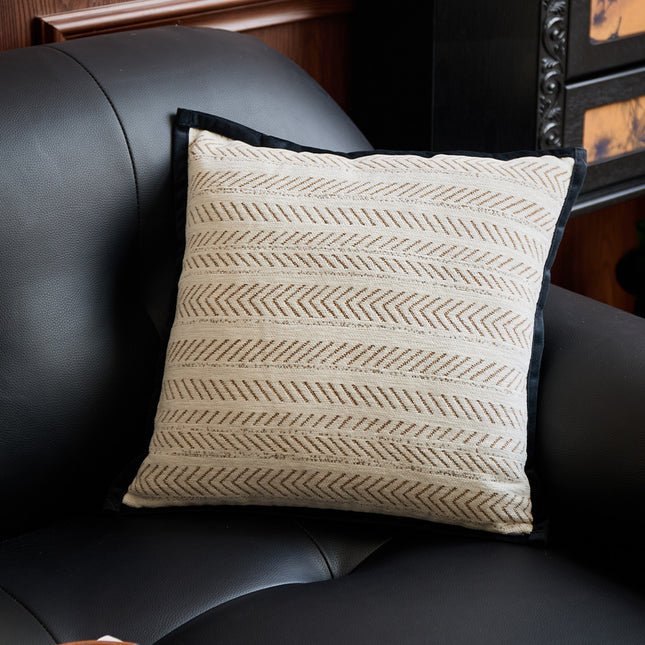 Black-beige 45*45cm 2PCS Luxe Thick Chenille Herringbone Pillow Cover - Solid Color Square Lumbar Pillow.