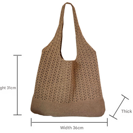 Black Handwoven Knitted Tote Bag - Vintage Style Shoulder Bag.