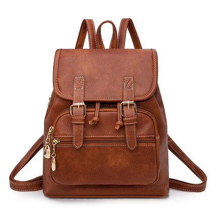 Brown Stylish PU Leather Backpack for Women - Compact Travel Companion.